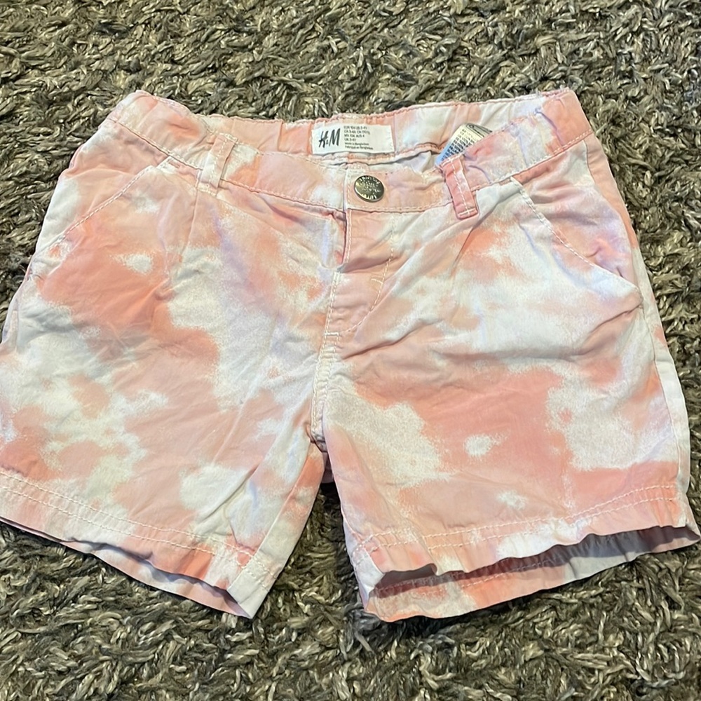 Pink tie-dye toddler girl chino shorts. Size 3-4 years old.